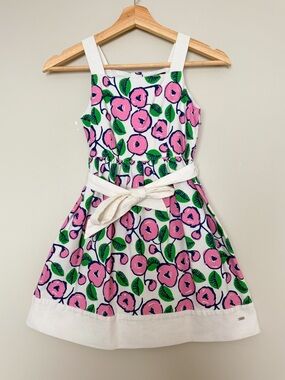 Tommy Hilfiger White Sundress with Pink Floral and Green Leaves Girls Size 7